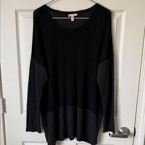 Eileen Fisher Black and Charcoal Colorblock Scoop-Neck Sweater